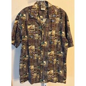 Vtg. Winnie Fashion Hawaiian Shirt Men XL Sailboat Brown 100% Cotton Water